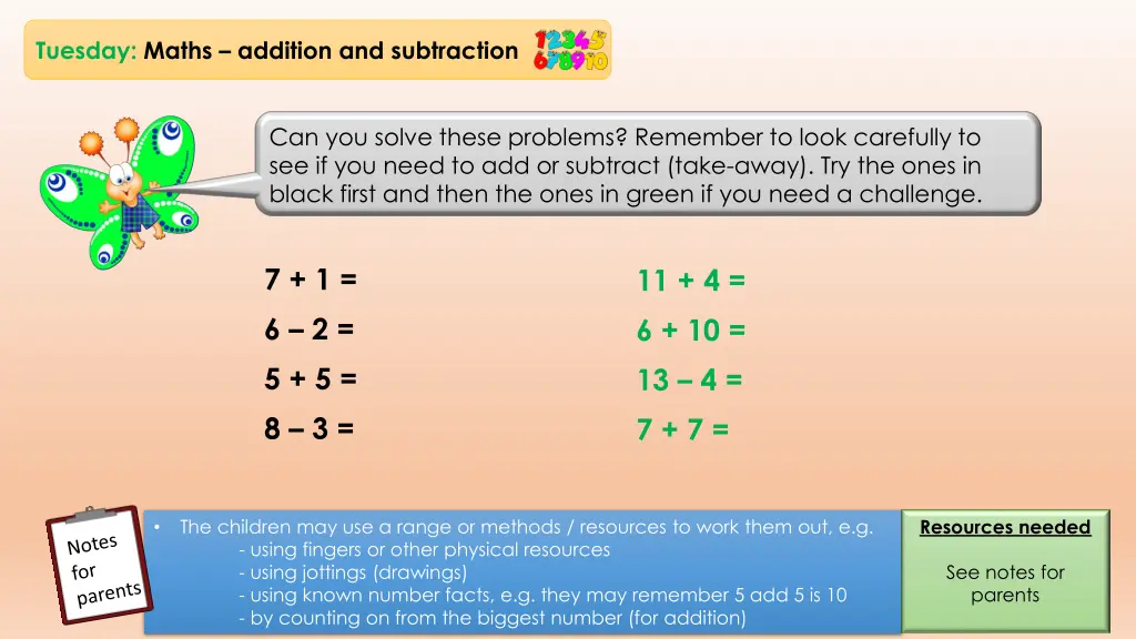 tuesday maths addition and subtraction