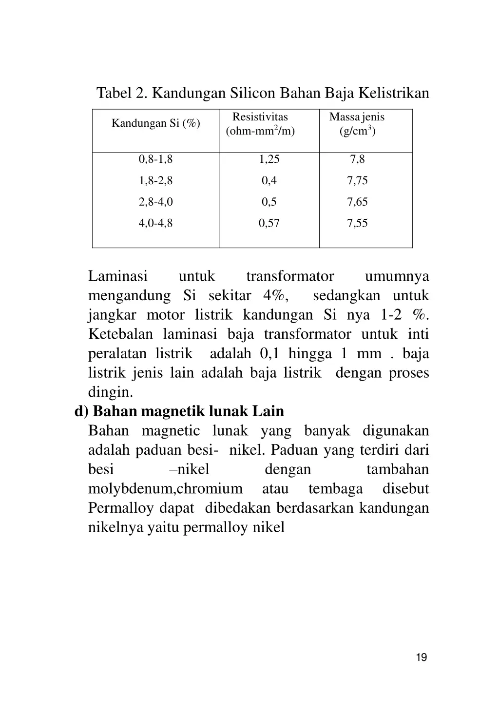 tabel 2 kandungan silicon bahan baja kelistrikan