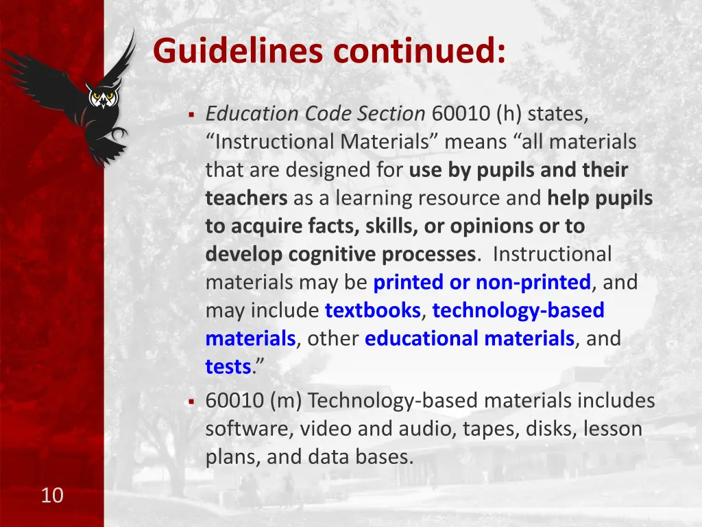 guidelines continued