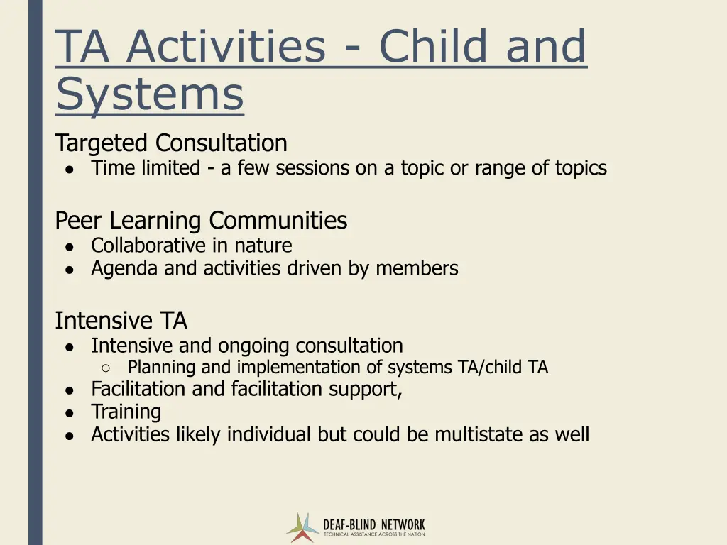 ta activities child and systems targeted