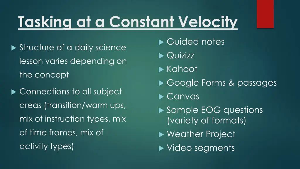 tasking at a constant velocity 2