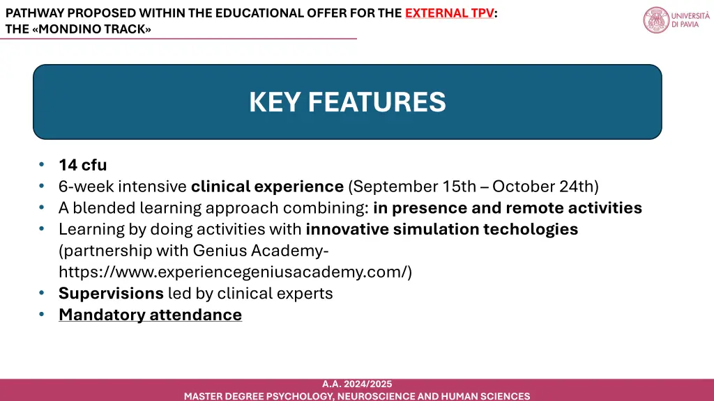 pathway proposed within the educational offer