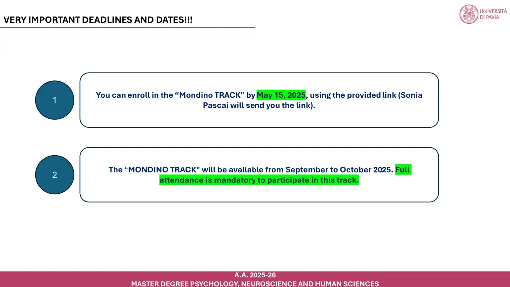 very important deadlines and dates