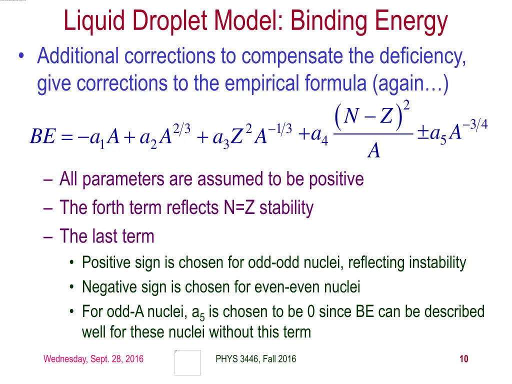 liquid droplet model binding energy 2