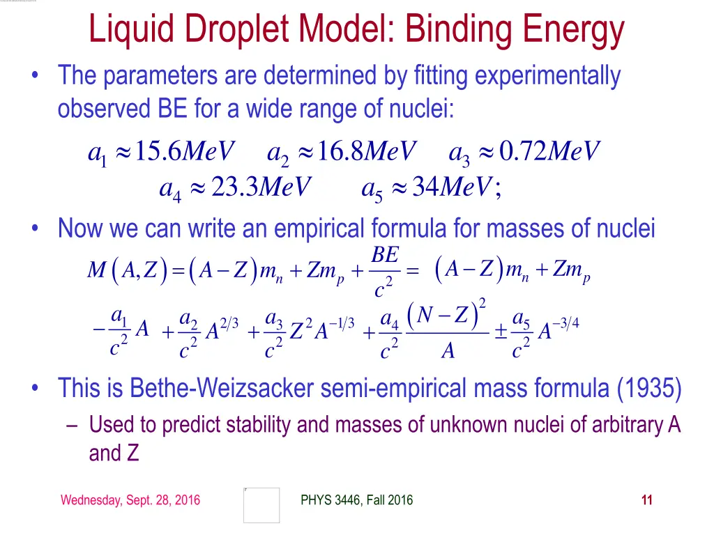 liquid droplet model binding energy 3