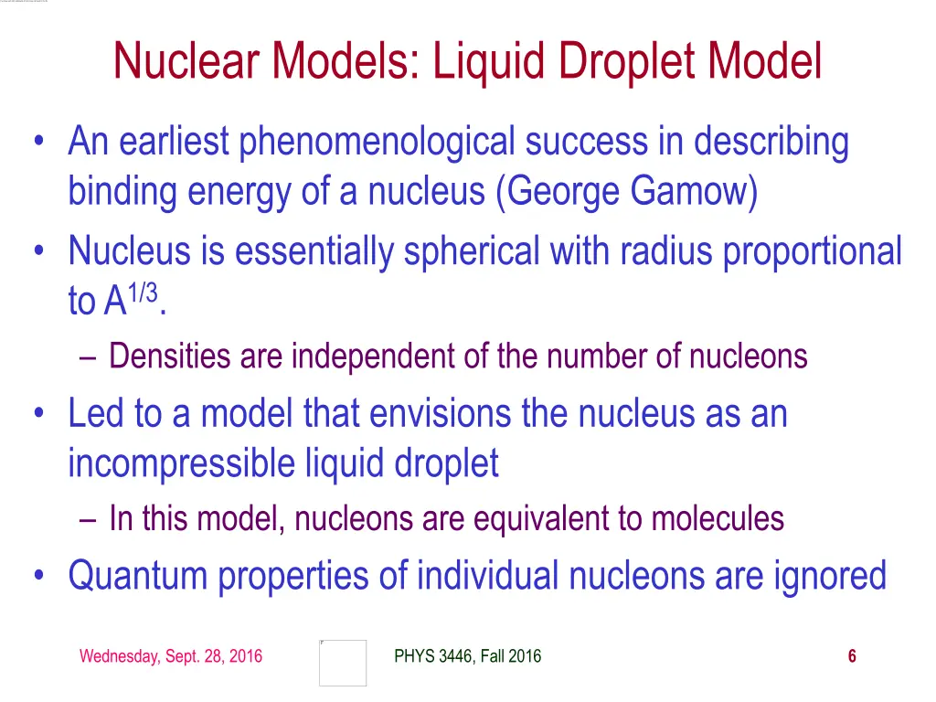 nuclear models liquid droplet model