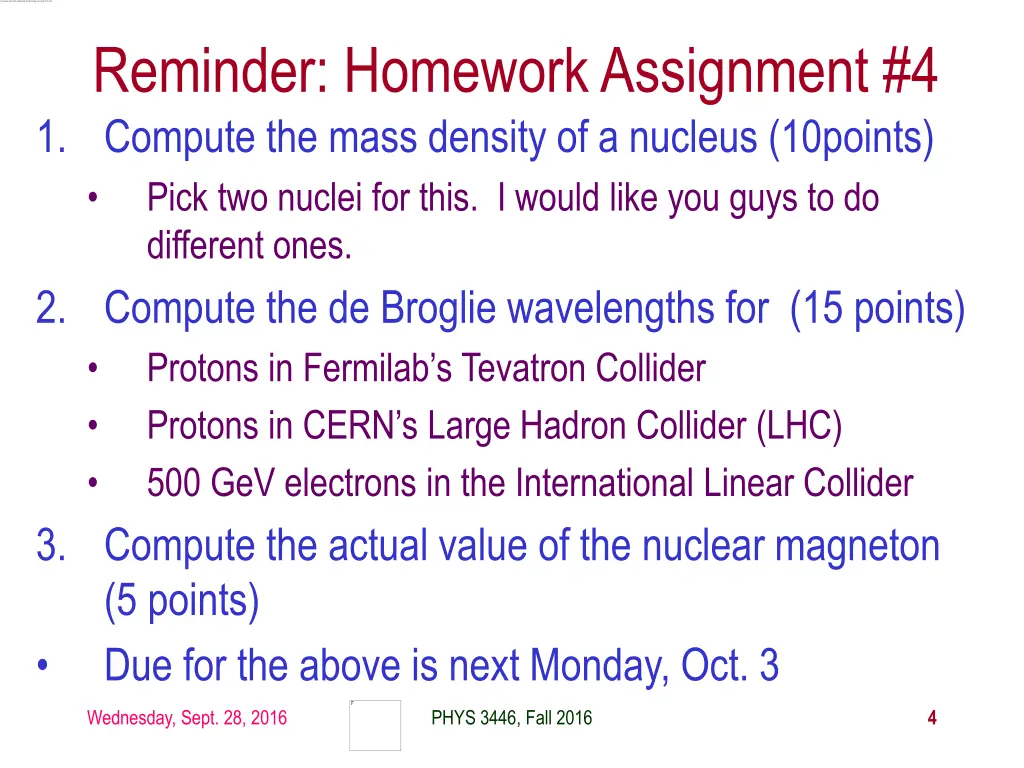 reminder homework assignment 4
