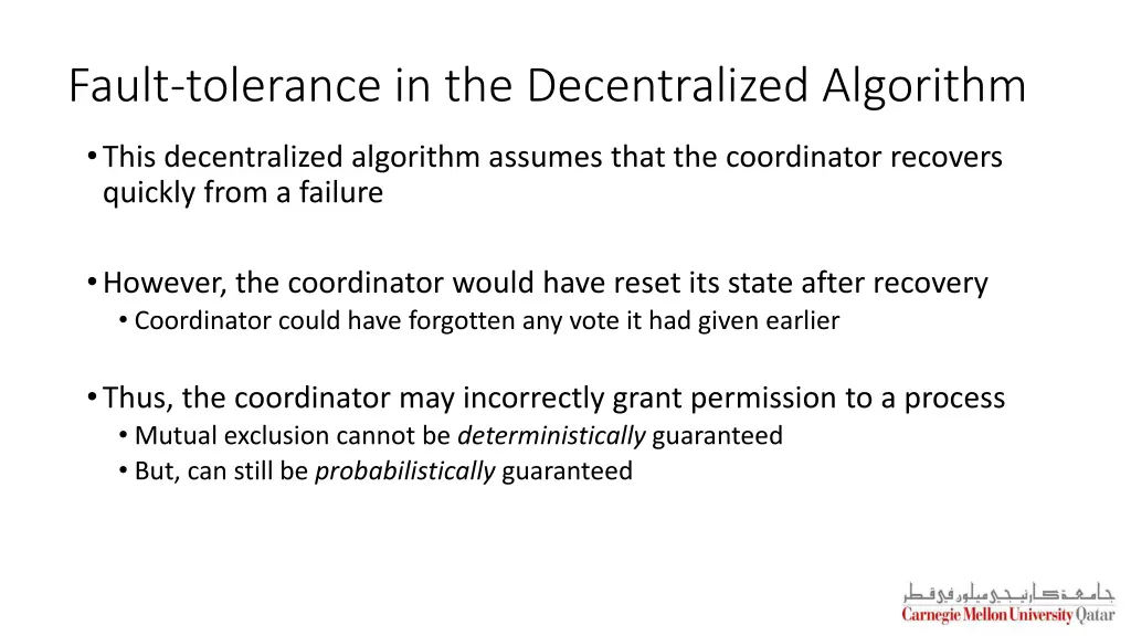 fault tolerance in the decentralized algorithm