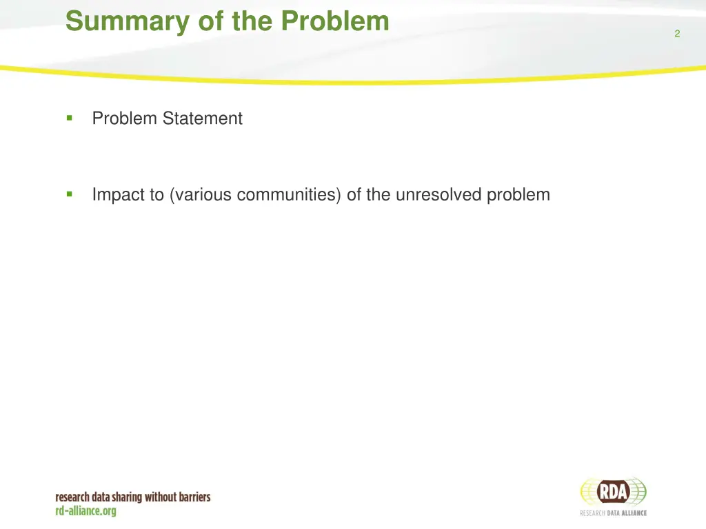 summary of the problem