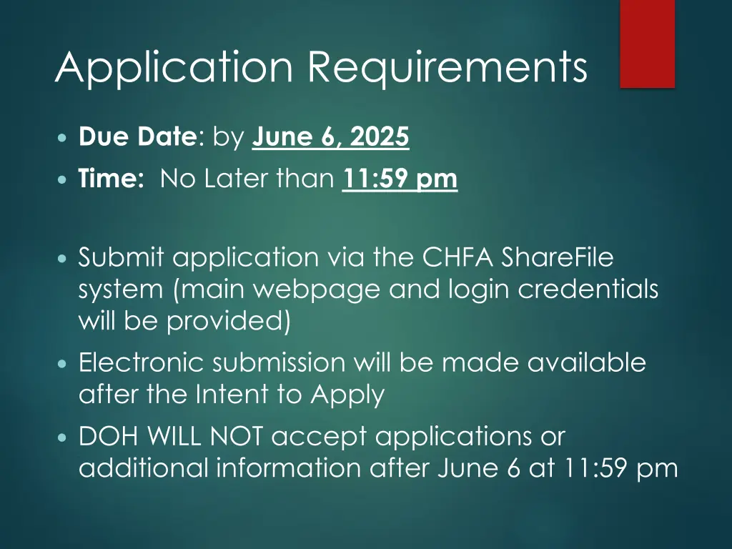 application requirements