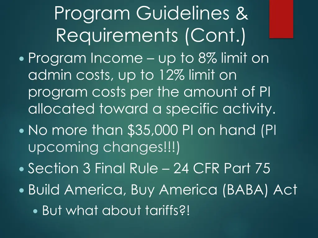 program guidelines requirements cont program