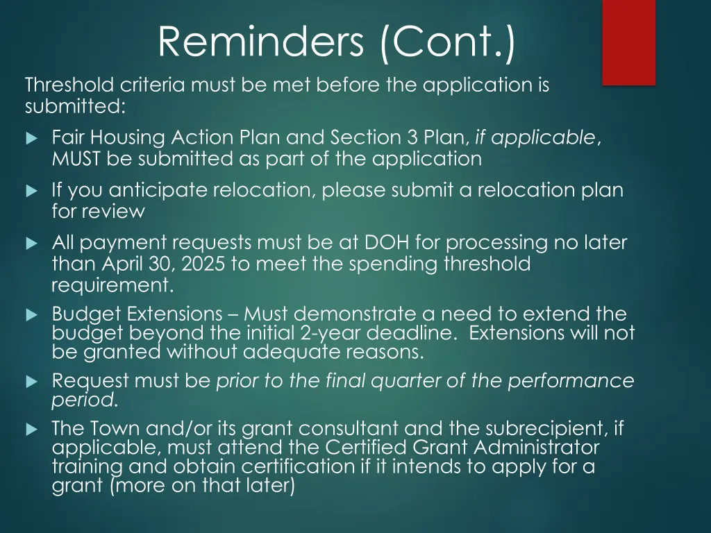 reminders cont threshold criteria must