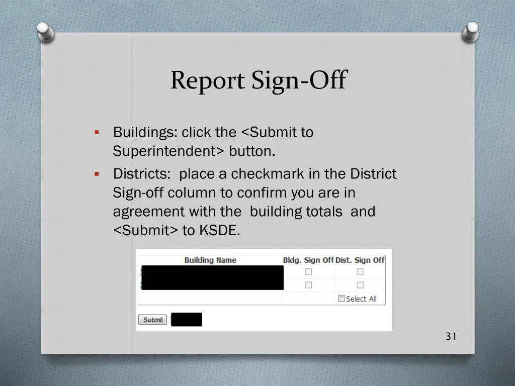 report sign off