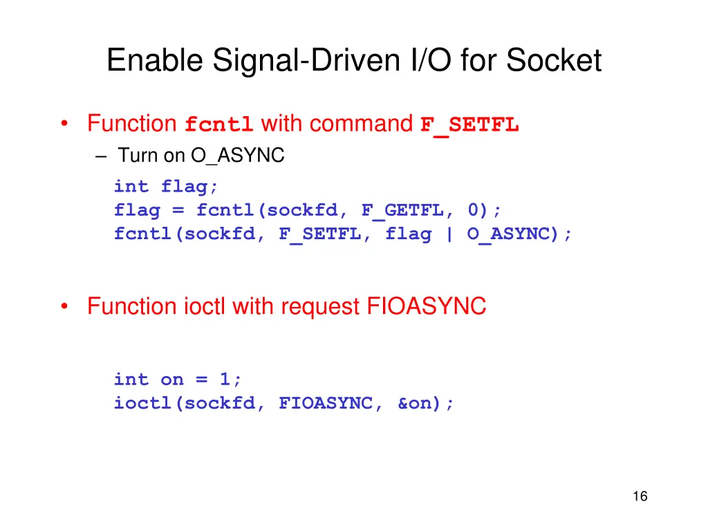 enable signal driven i o for socket