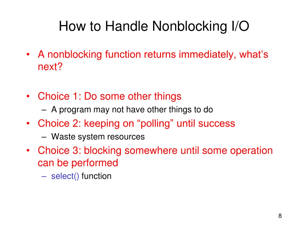 how to handle nonblocking i o