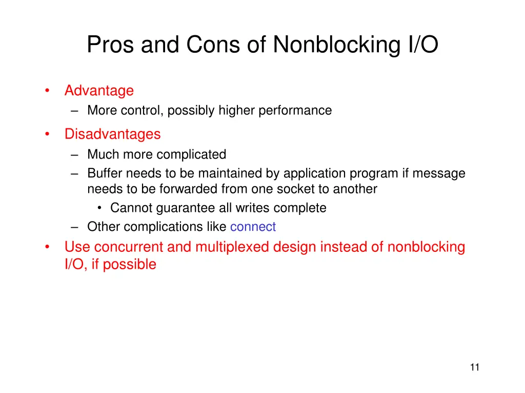 pros and cons of nonblocking i o