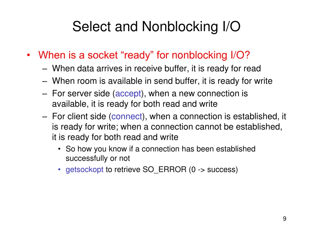 select and nonblocking i o
