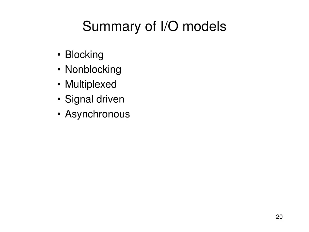 summary of i o models