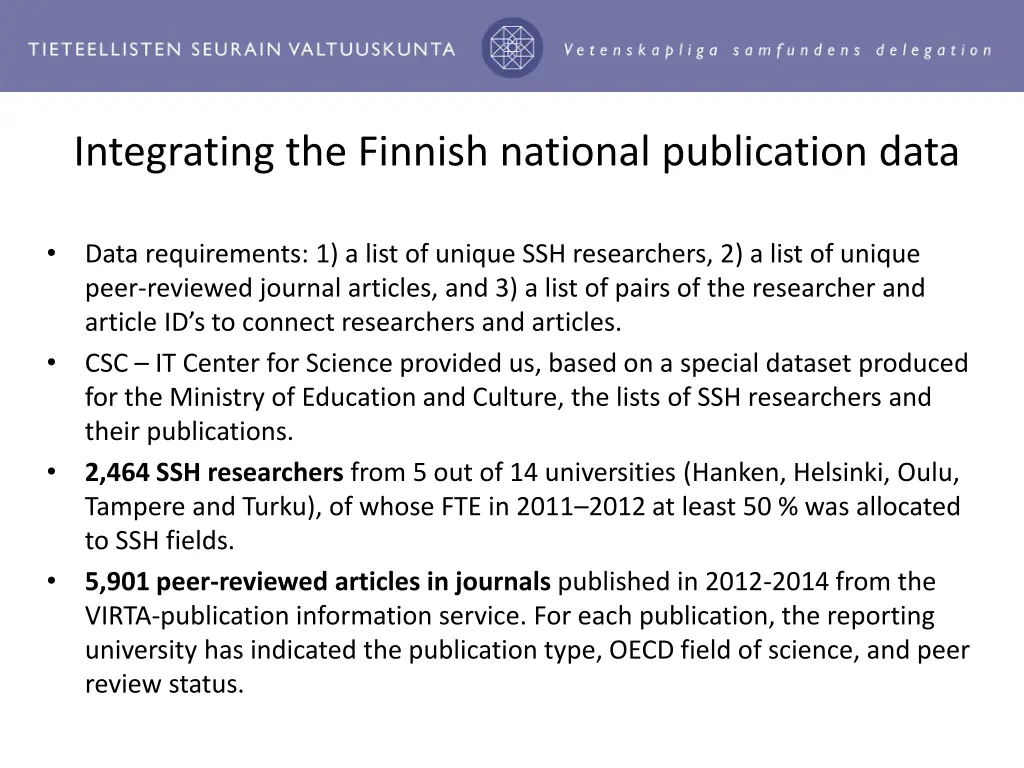 integrating the finnish national publication data