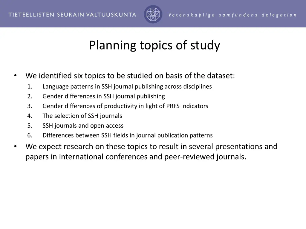planning topics of study