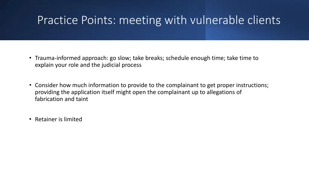 practice points meeting with vulnerable clients