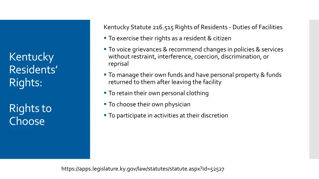 kentucky statute 216 515 rights of residents 2