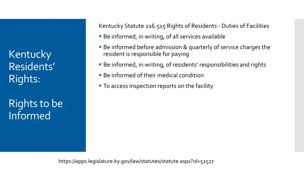 kentucky statute 216 515 rights of residents