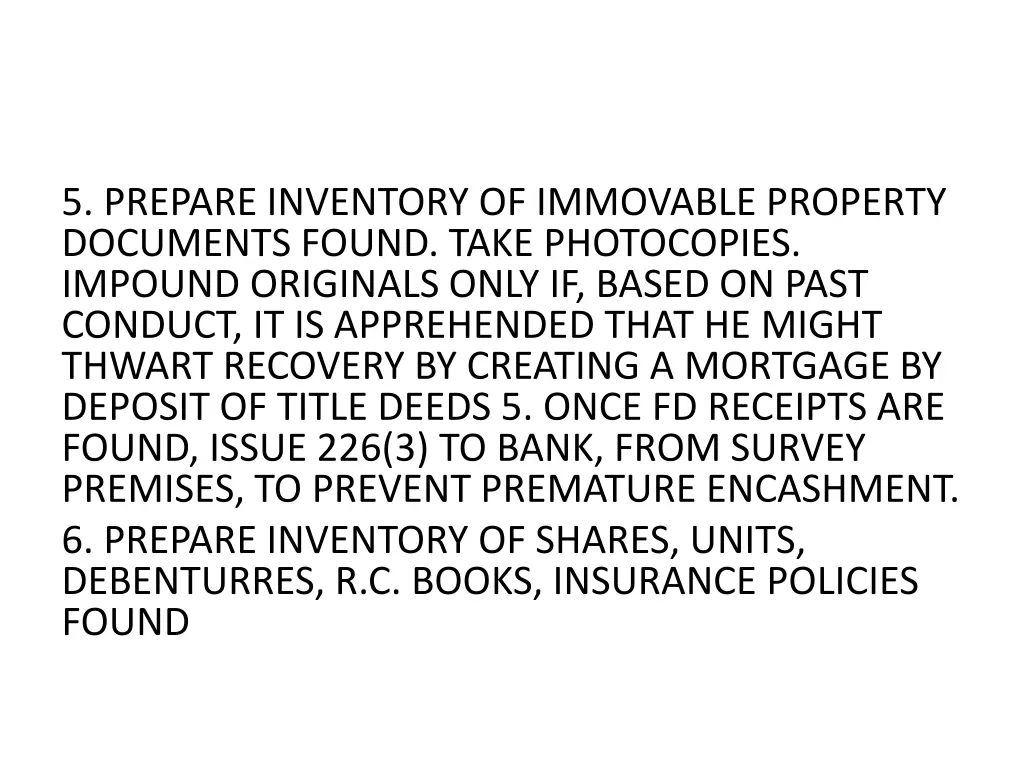 5 prepare inventory of immovable property