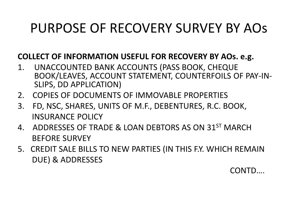 purpose of recovery survey by aos