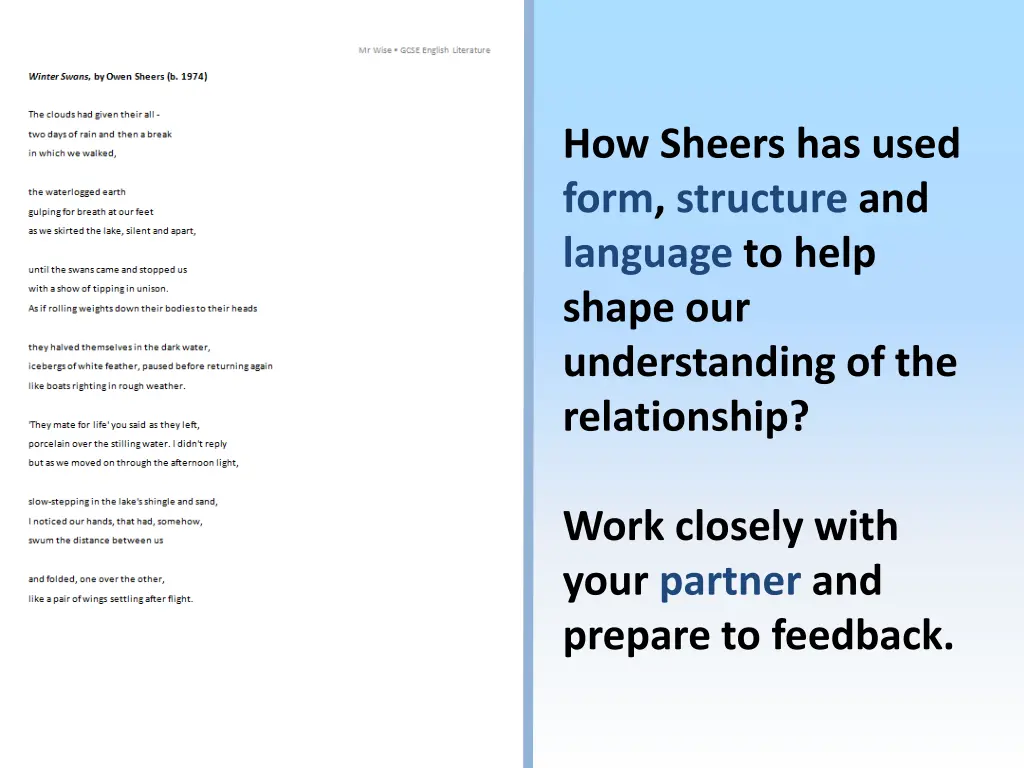 how sheers has used form structure and language