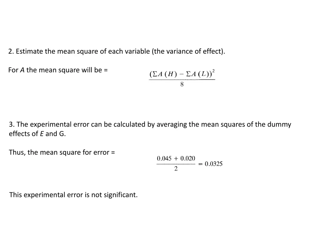 2 estimate the mean square of each variable