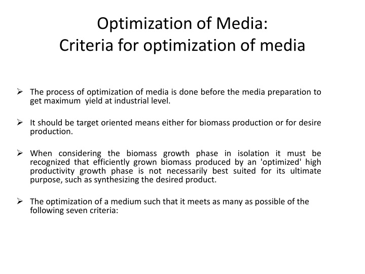 optimization of media criteria for optimization