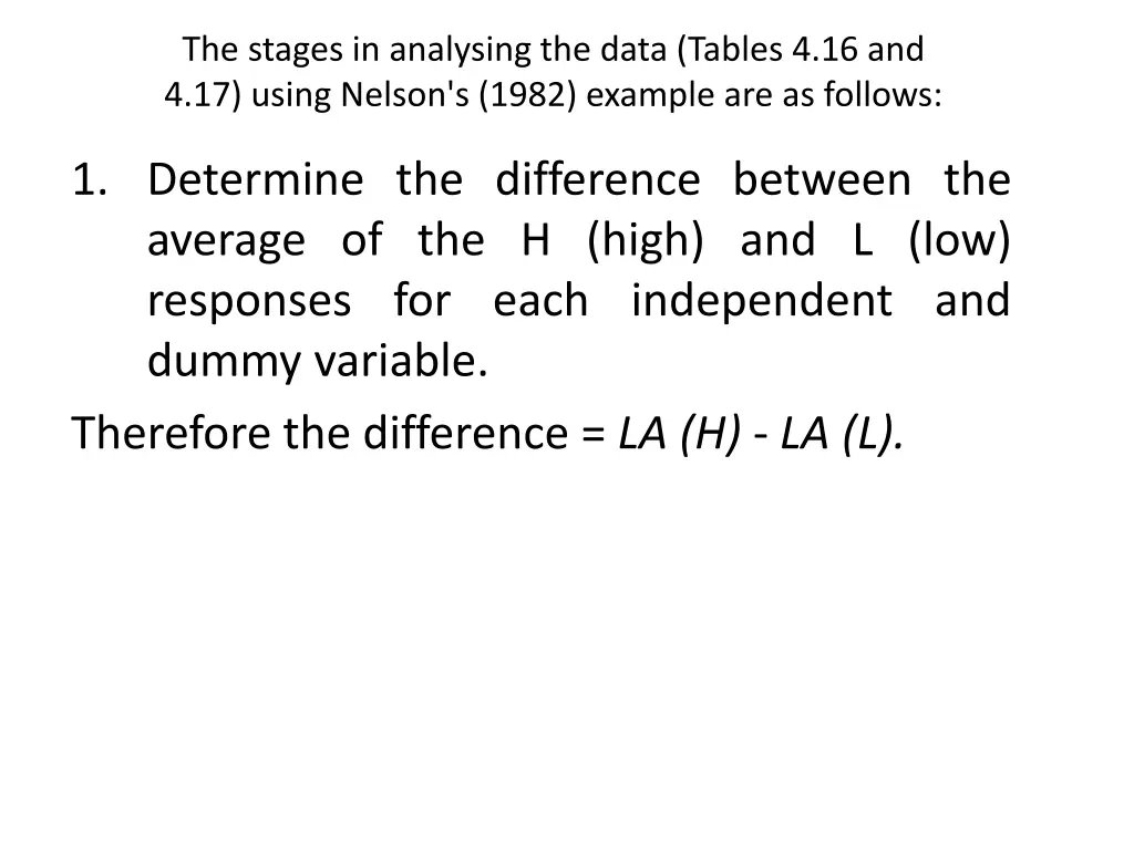 the stages in analysing the data tables