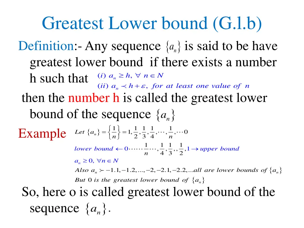 greatest lower bound g l b definition
