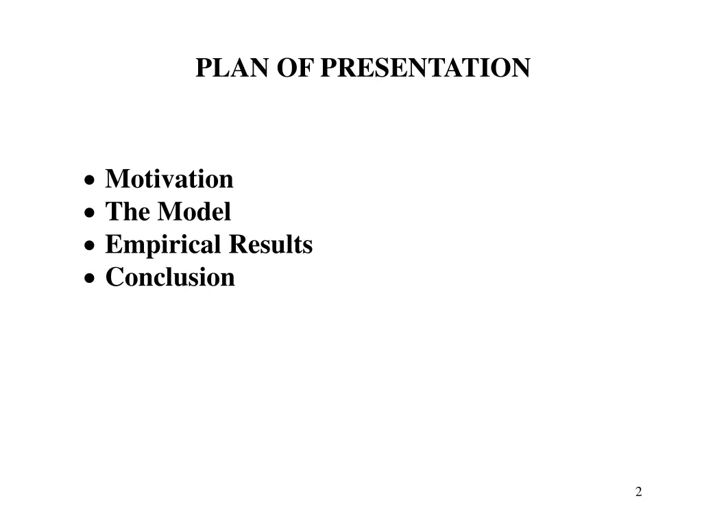 plan of presentation