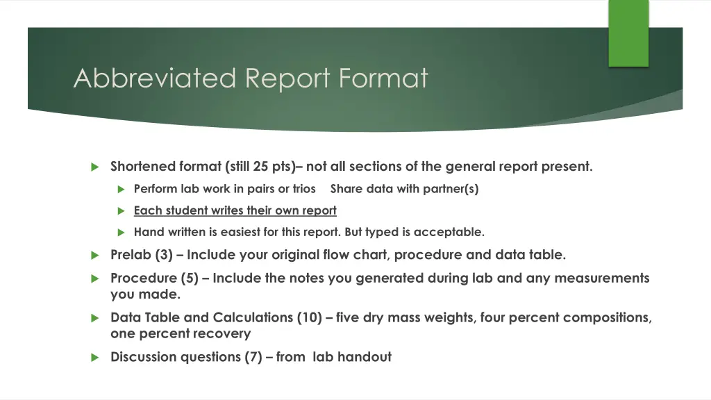 abbreviated report format