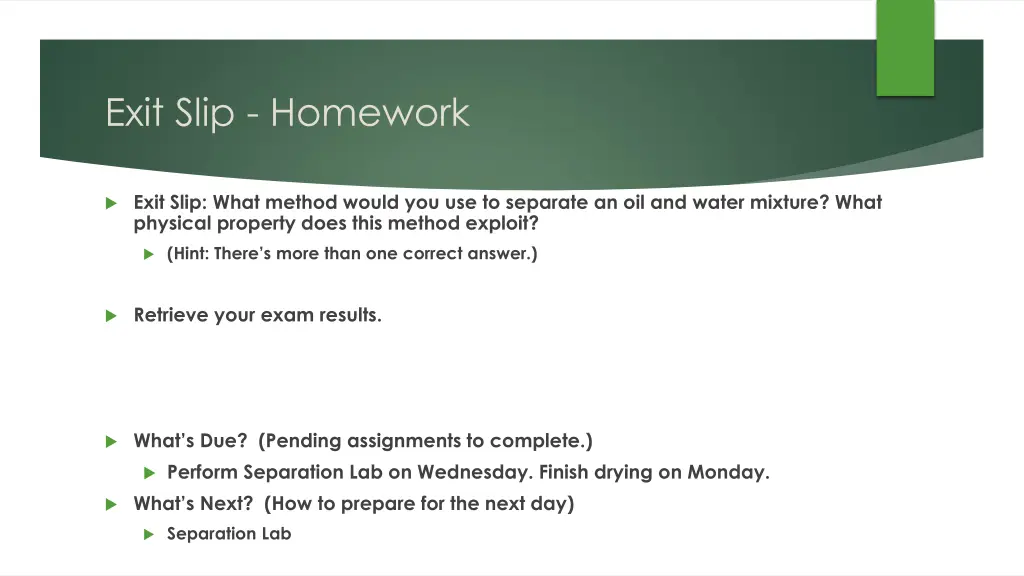 exit slip homework
