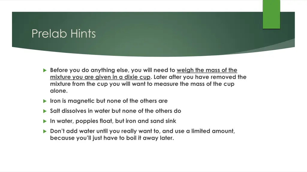 prelab hints