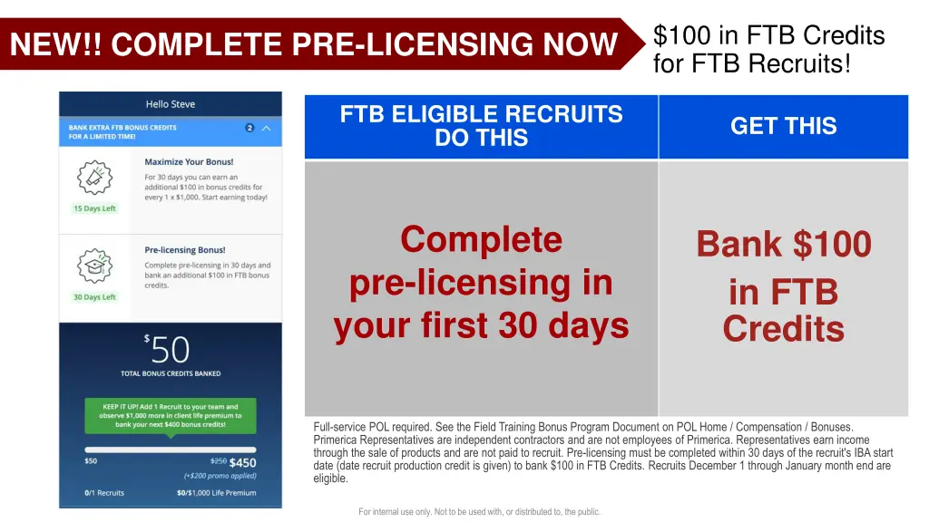 100 in ftb credits for ftb recruits