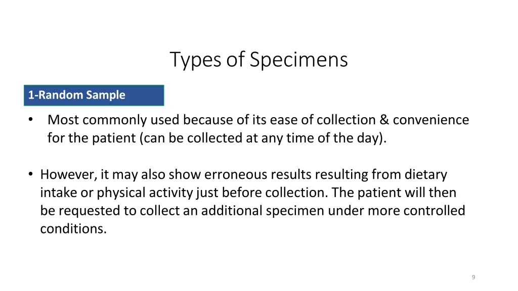 types of specimens