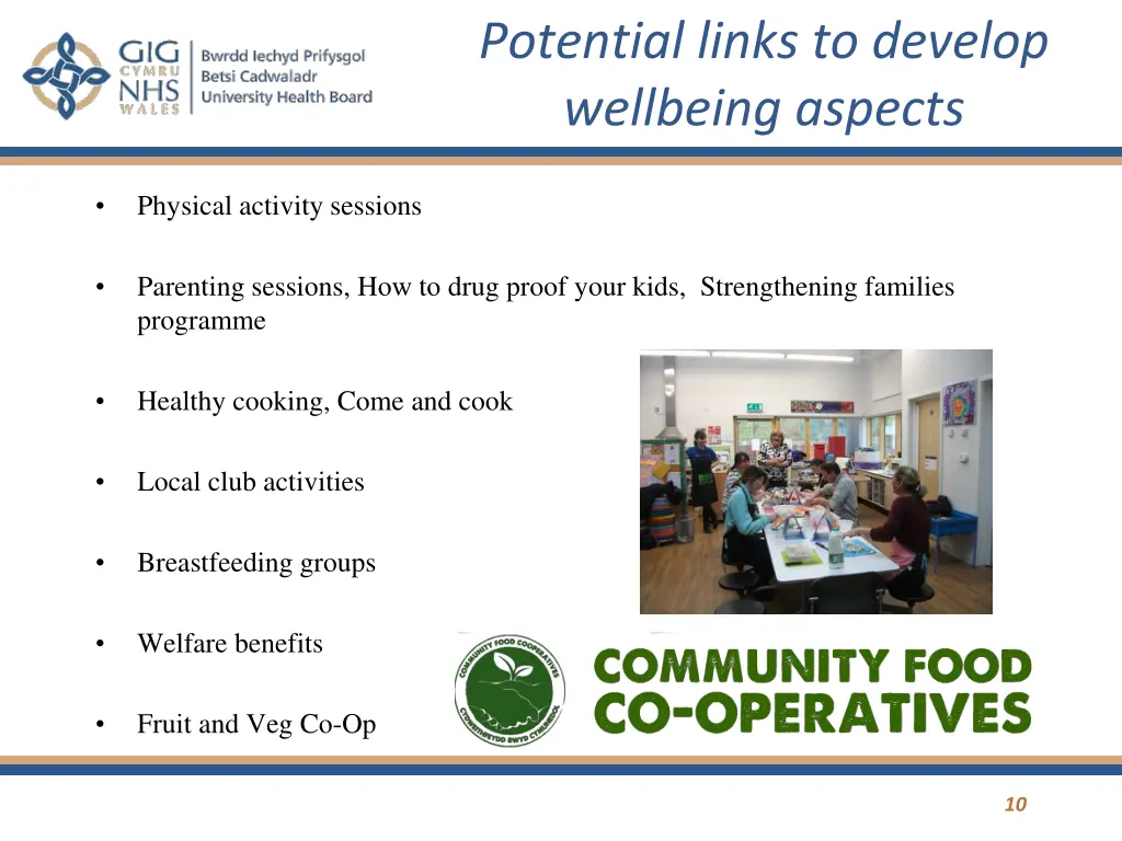 potential links to develop wellbeing aspects
