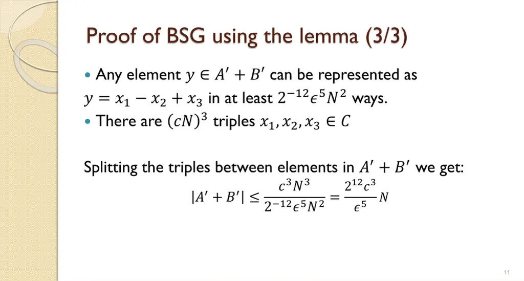 proof of bsg using the lemma 3 3