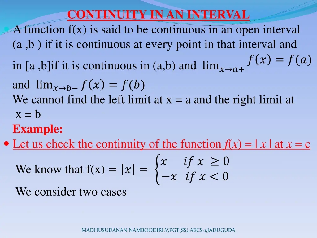 continuity in an interval a function f x is said