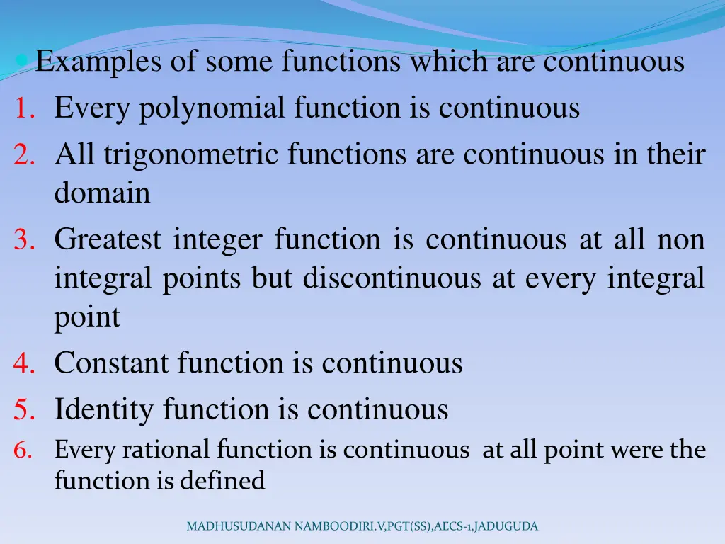 examples of some functions which are continuous