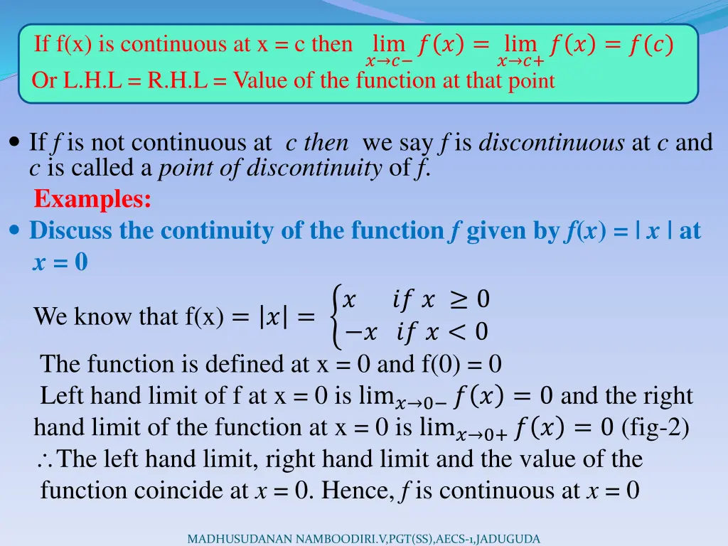 if f x is continuous at x c then