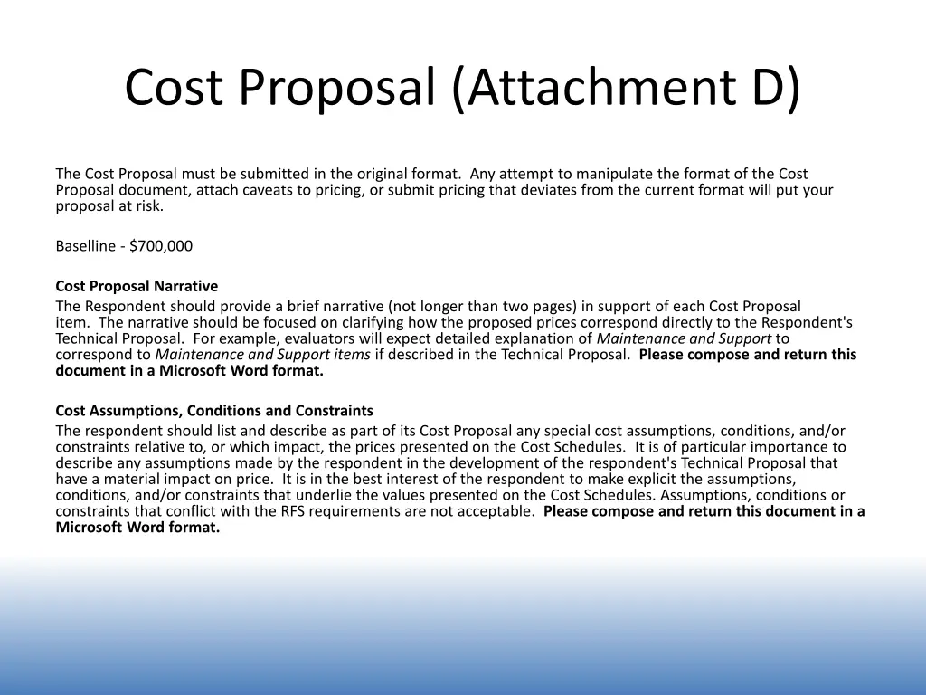 cost proposal attachment d