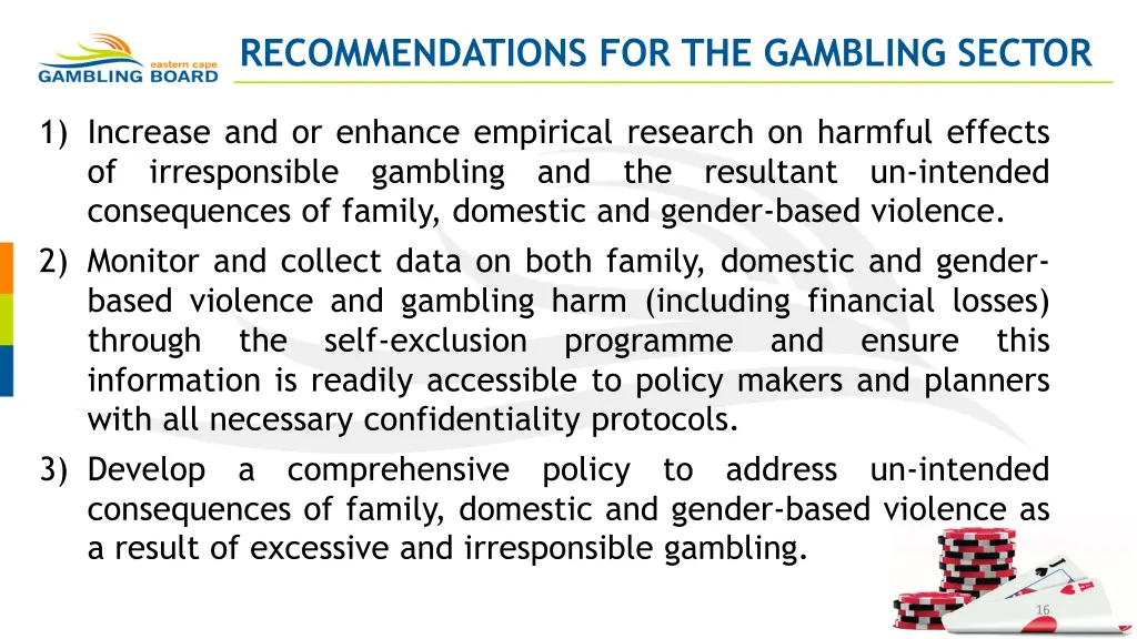 recommendations for the gambling sector