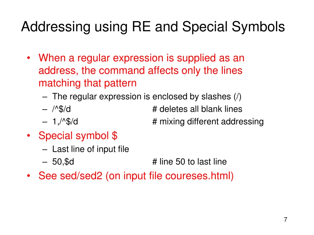 addressing using re and special symbols