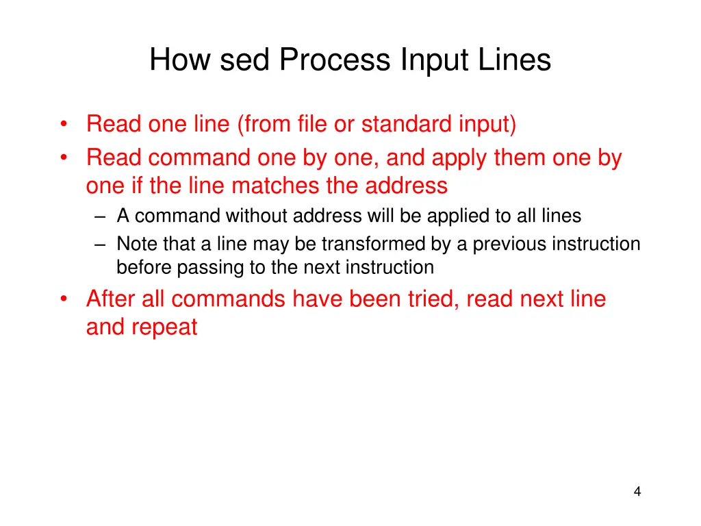 how sed process input lines