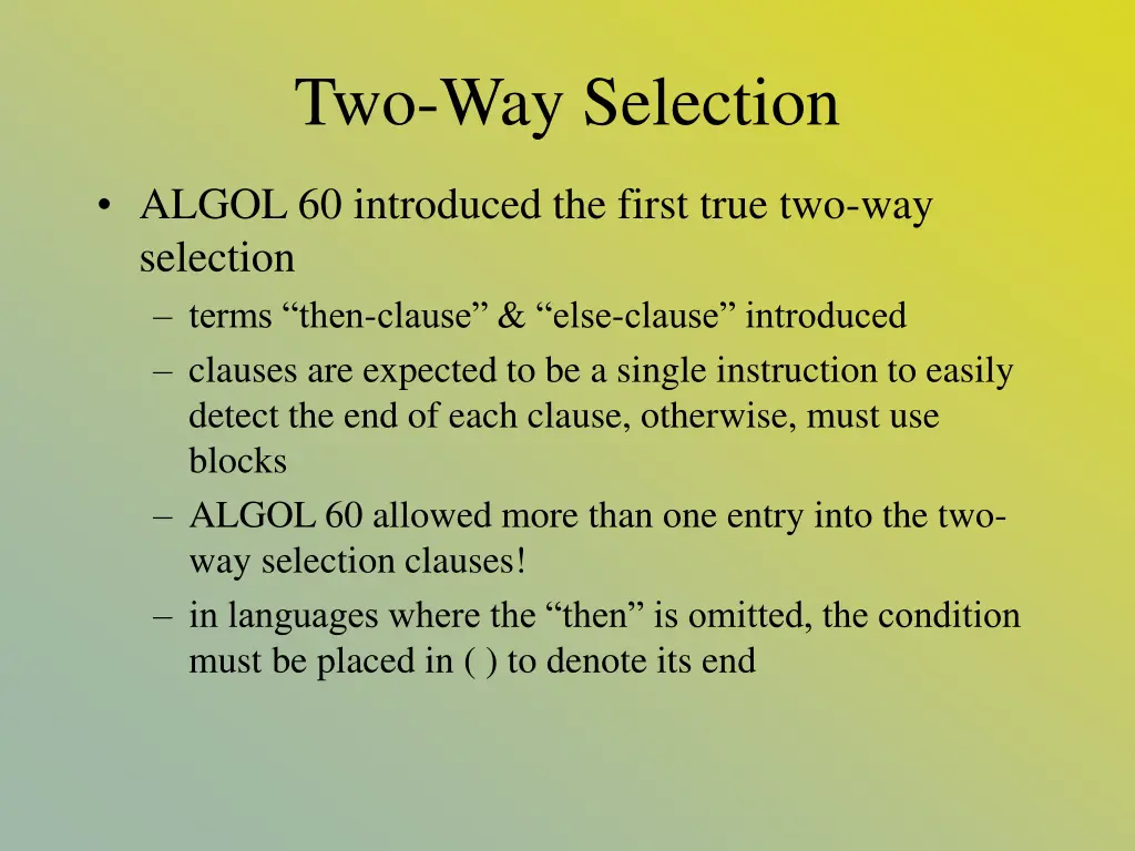 two way selection